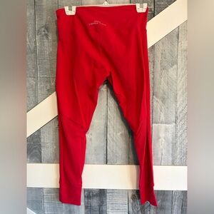 Women’s Lorna Jane Phone Pocket Mesh Calf Red Adjust Waist 7/8 Leggings Size M